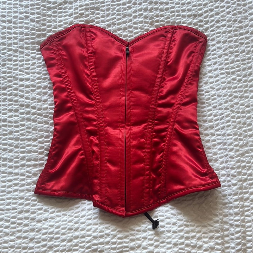Red satin corset top